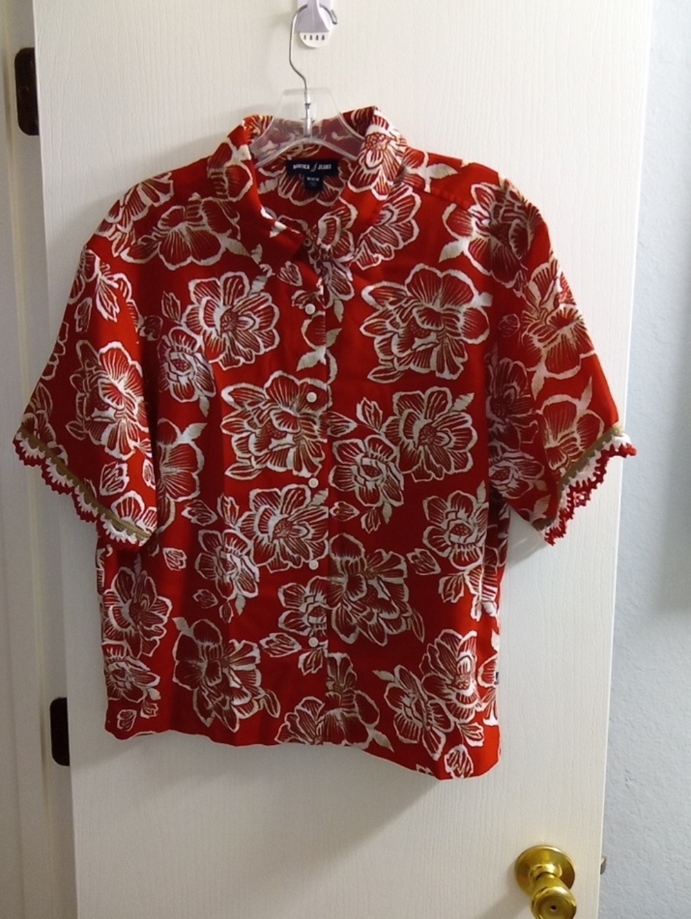 Nautica Red Short-Sleeve Button-Down Floral Shirt
